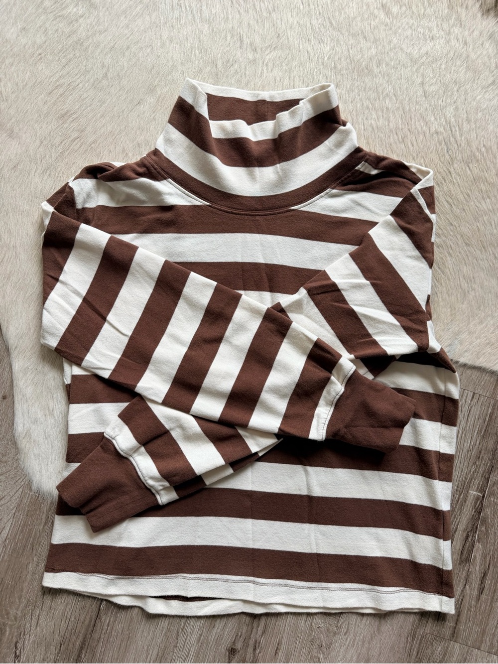 Maeve (Anthropologie) Sleeve Turtleneck Top - Brown & Cream Stripe